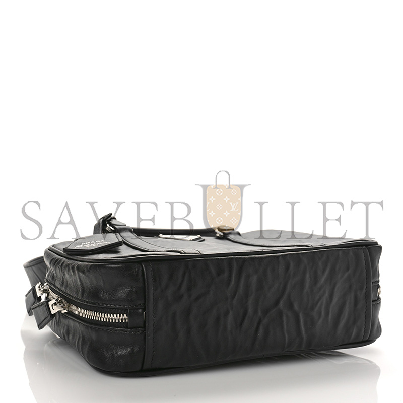 PRADA NAPPA ANTIQUE MEDIUM RE-EDITION 2001 TWO HANDLE BAG BLACK 1BB092 (24*15.5*7cm)